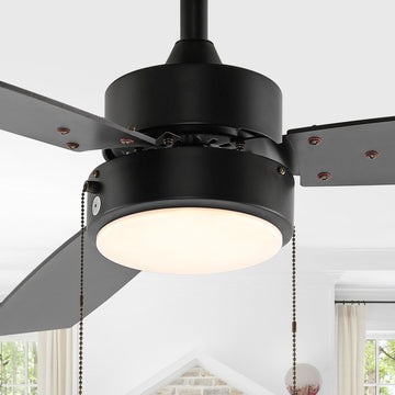 Blair 42" 1-Light Modern Minimalist 3-Speed Iron Height Adjustable Integrated LED Ceiling Fan with Pull Chains - JONATHAN Y